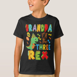 Grandpa Of The Three Rex 3rd Birthday Boy Dinosaur T-Shirt