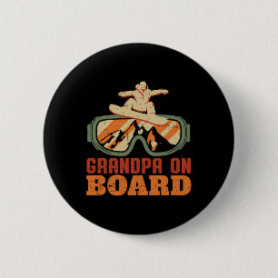 Grandpa On Board Funny Vintage Retro Snowboarding 2 Inch Round Button