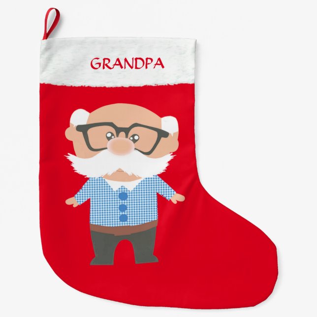 Grandpa on Red Large Christmas Stocking (Front)