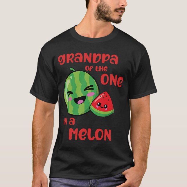 Grandpa One in a Melon Birthday Watermelon Theme B T-Shirt (Front)