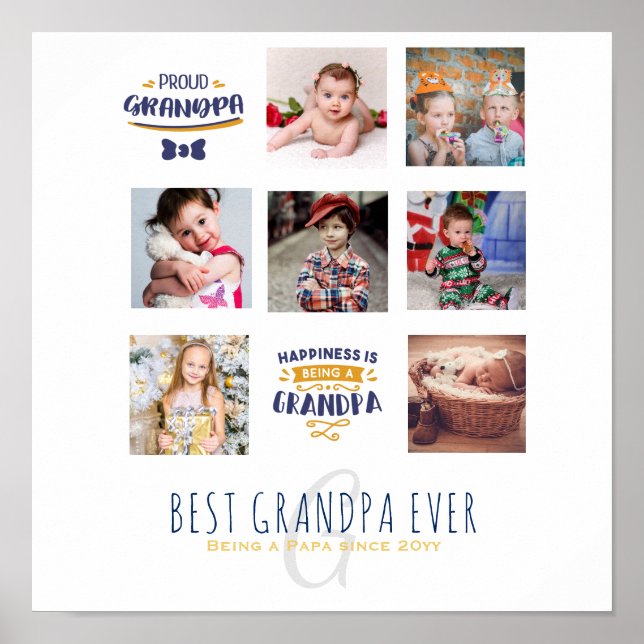 GRANDPA PHOTO COLLAGE GIFT Proud Papa Pops Gramps Poster (Front)