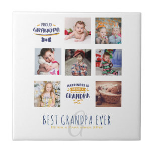 GRANDPA PHOTO COLLAGE GIFT Proud Papa Pops Gramps Tile