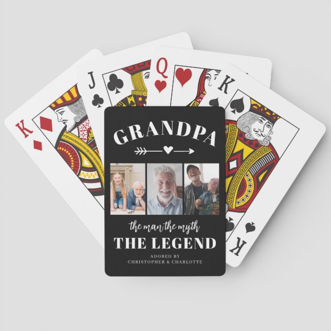Grandpa Photo Collage Modern Keepsake Gift Playing Cards (Back)