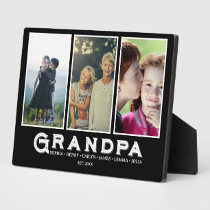 Grandpa Plaque – Custom Names & 3 Photo Collage