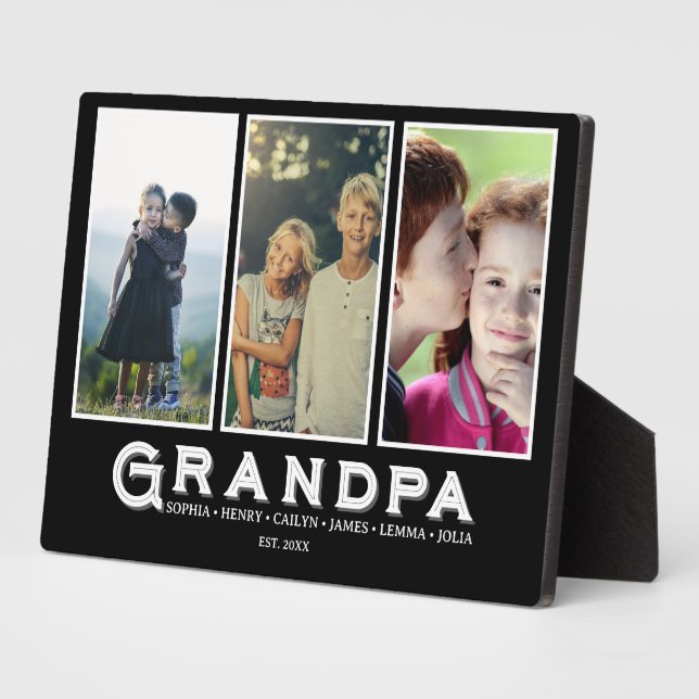 Grandpa Plaque – Custom Names & 3 Photo Collage (Côté)