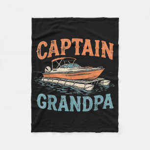 Grandpa Pontoon Boat Captain Vintage Nautical Boat Fleece Blanket