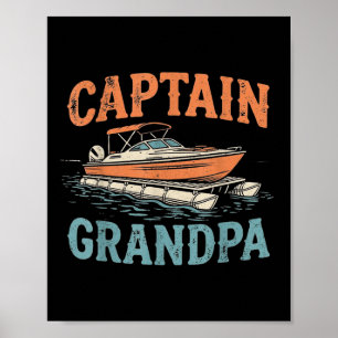 Grandpa Pontoon Boat Captain Vintage Nautical Boat Poster