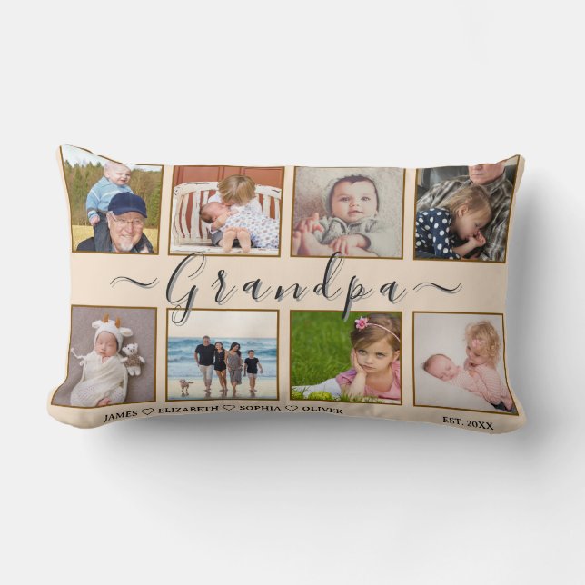 Grandpa’s 8-Photo & Names Custom Pillow (Front)