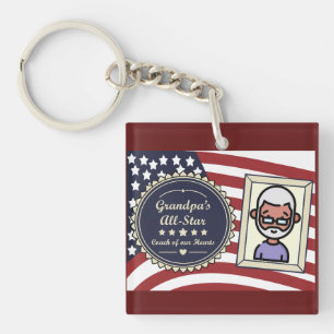 Grandpa’s All-Star Badge USA Flag Design Keychain