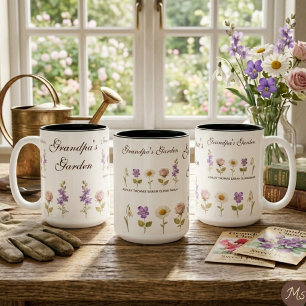 Grandpa’s Garden with 5 Birth Flowers & Names Two-Tone Coffee Mug