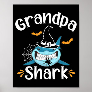 Grandpa Shark Funny Halloween Grandpa Announcement Poster