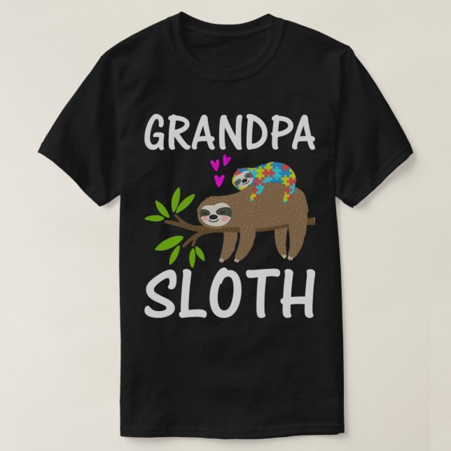 Grandpa Sloth Hearts Autistic Sloth Autism Awarene T-Shirt (Design Front)