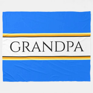 GRANDPA Text Bright Blue White Racing Stripes Fleece Blanket