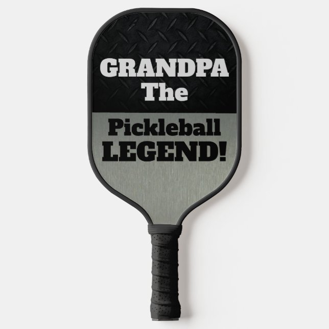 Grandpa The Legend Funny Smack Talk Black Silver Pickleball Paddle (Front)