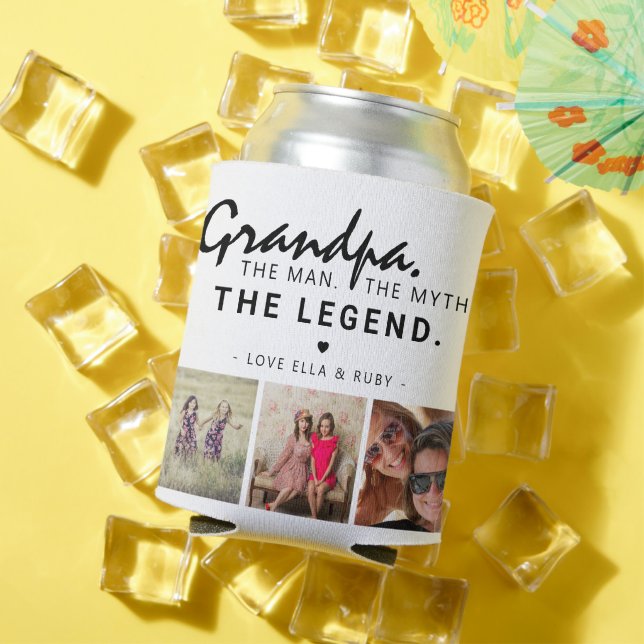 Grandpa. The Man. The Myth. The Legend. 3 Photo Can Cooler (In Situ Summer)
