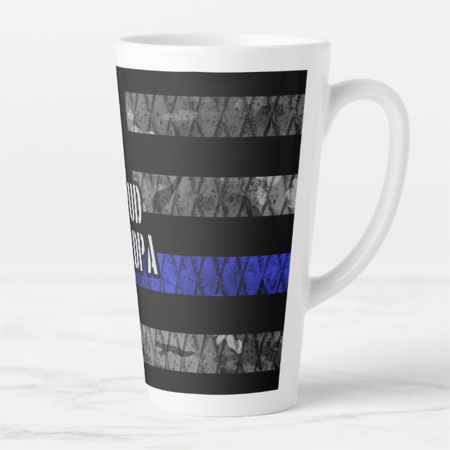 Grandpa Thin Blue Line Distressed Flag Latte Mug (Right)