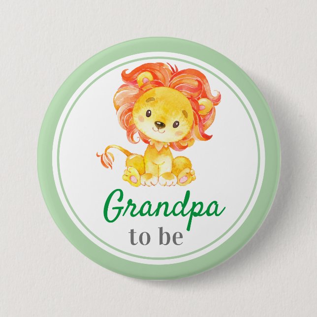 Grandpa to be Grandfather Baby Boy Safari Shower 3 Inch Round Button (Front)