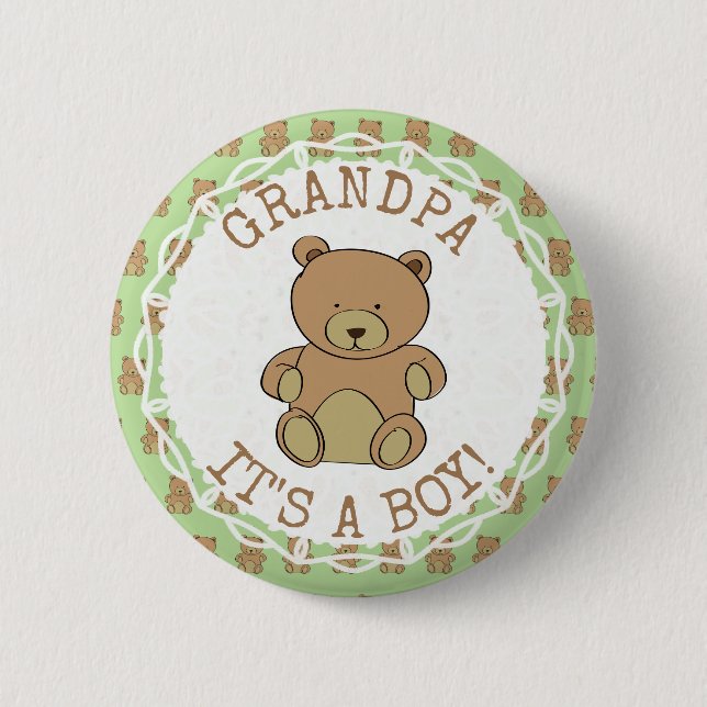 Grandpa to be Teddy Bear Its a Boy Button (Front)