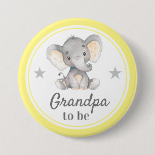 Grandpa to be Yellow Gray Elephant Baby Shower 3 Inch Round Button
