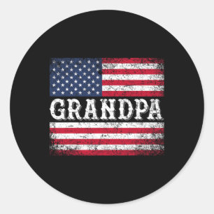 Grandpa Vintage Usa Flag Patriotic 4th Of July Classic Round Sticker
