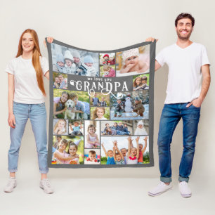 Grandpa We Love You 18 Photo Collage Custom Colour Fleece Blanket