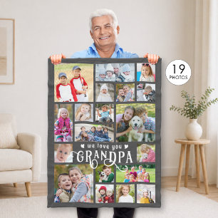 Grandpa We Love You 19 Photo Collage Custom Colour Fleece Blanket