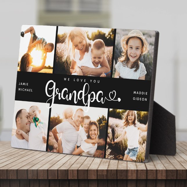Grandpa We Love you Hearts Modern 6 Photo Collage Plaque (Creator Uploaded)