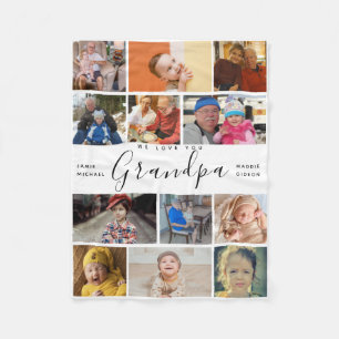 grandpa We Love You Modern Heart Photo Collage Fleece Blanket