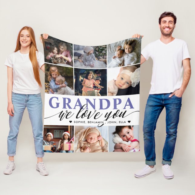 Grandpa We Love You Photo Collage  Fleece Blanket (In Situ)