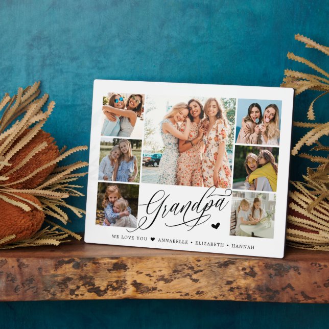 Grandpa We Love You Photo Collage Typography   Plaque (Side)