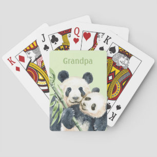 Grandpa With Grandchild Playing Cards Pandas