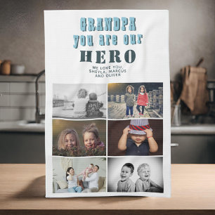 Grandpa you are our Hero 6 Photo Collage Kitchen Towel