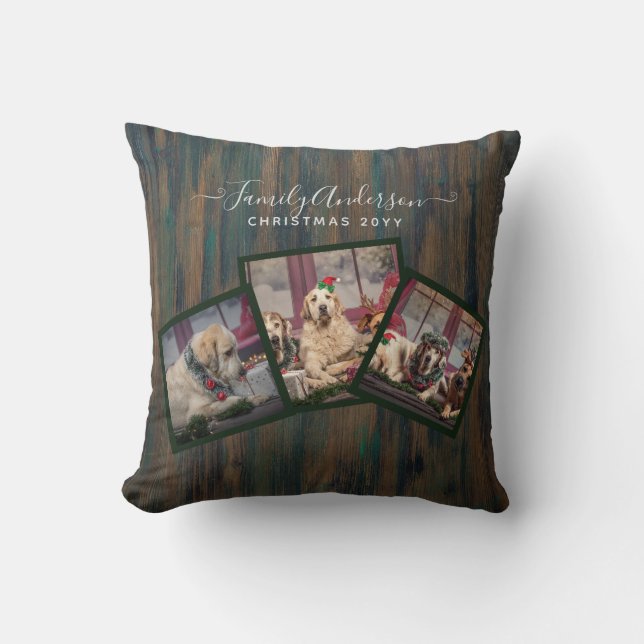 GRANDPARENT PHOTO COLLAGE GIFTS - Rustic Wood Throw Pillow (Front)