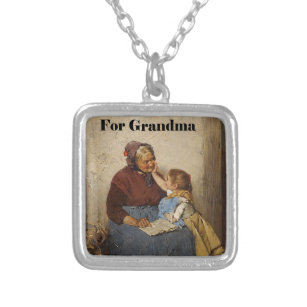 Grandparent’s Day Grandma Granddaughter Painting Silver Plated Necklace