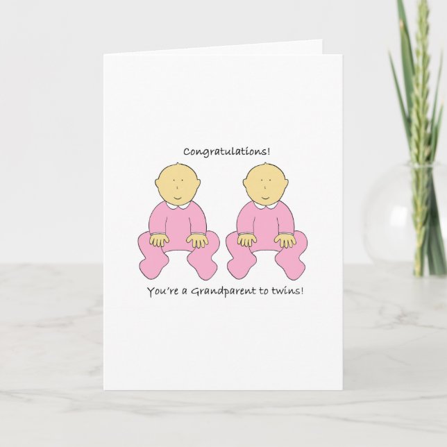 Grandparent to Twin Girls Congratulations Card (Front)