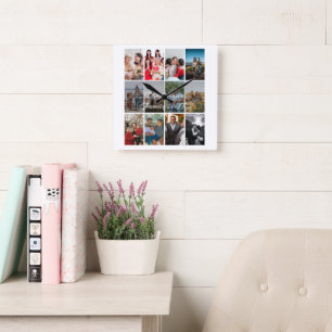 Grandparents 12 Photo Memory Collage Template Square Wall Clock