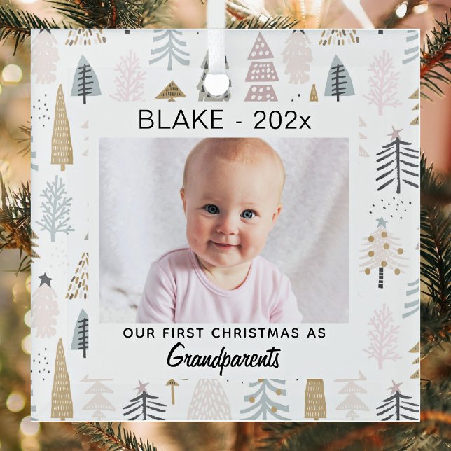 Grandparents 1st Christmas, Baby Photo Keepsake Glass Ornament (Creator Uploaded)