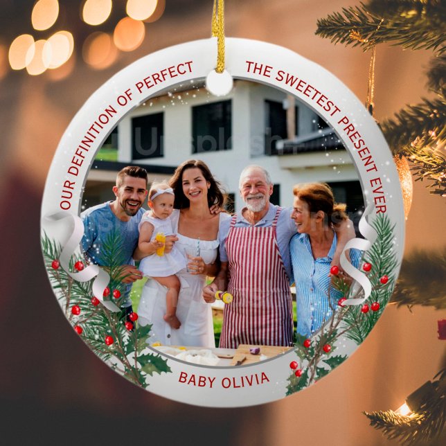 Grandparents 1st Christmas Classic Silver Frame  Ceramic Ornament (Creator Uploaded)