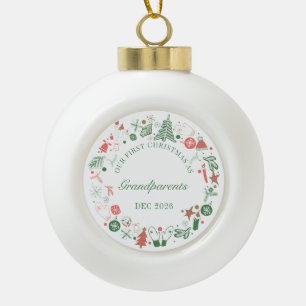 Grandparents 1st Christmas Hat Tree Gloves Pattern Ceramic Ball Christmas Ornament