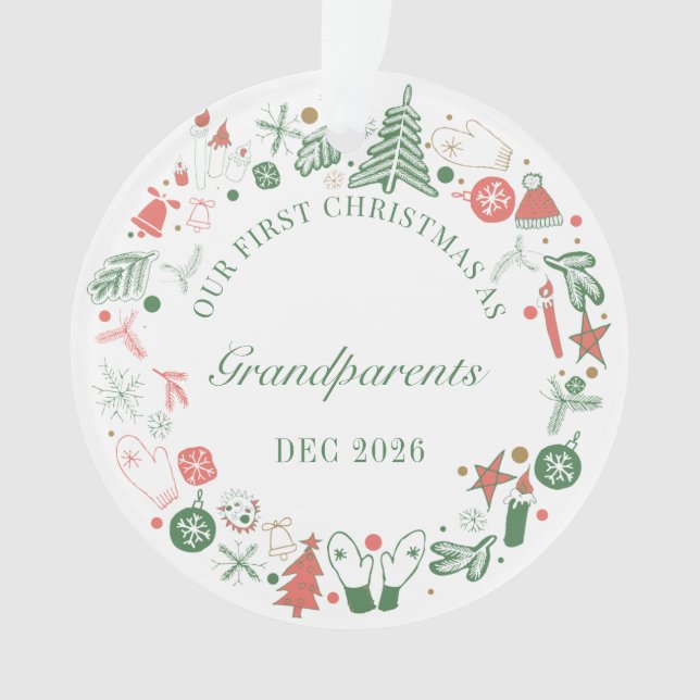 Grandparents 1st Christmas Hat Tree Gloves Pattern Ornament (Front)