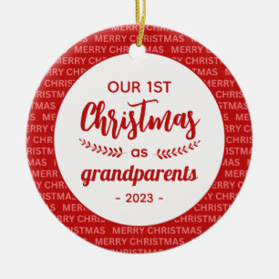 Grandparent's 1st Christmas Script Frame Photo Ceramic Ornament
