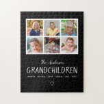 Grandparents 6 Photo Collage Personalized Black Jigsaw Puzzle<br><div class="desc">This keepsake puzzle is a fun gift for grandparents. It features a 6 photo frame collage for pictures their grandchildren. The design offers custom text for the names of the grandchildren. The background colour is black.</div>