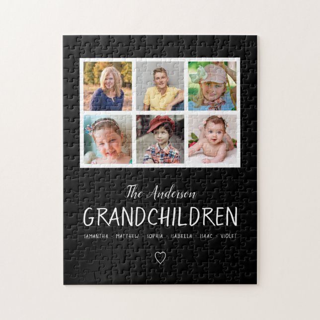 Grandparents 6 Photo Collage Personalized Black Jigsaw Puzzle (Vertical)