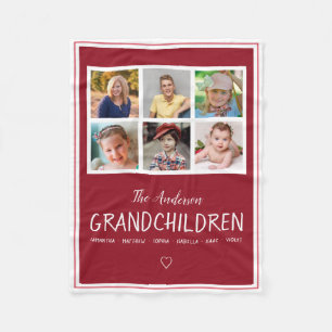 Grandparents 6 Photo Collage Personalized Dark Red Fleece Blanket