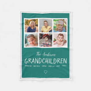 Grandparents 6 Photo Collage Personalized Teal Fleece Blanket