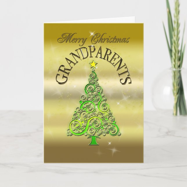Grandparents, a gold effect Christmas card (Front)