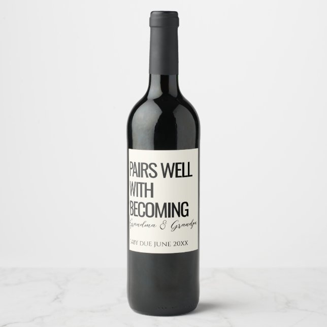 Grandparents Baby Reveal Pregnancy Announcement  Wine Label (Front)