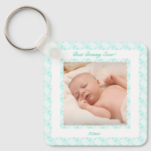 Grandparents Day Blue Best Granny Ever Photo Gift Keychain