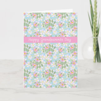 Grandparents Day Card: Pink Dogroses on Blue Card