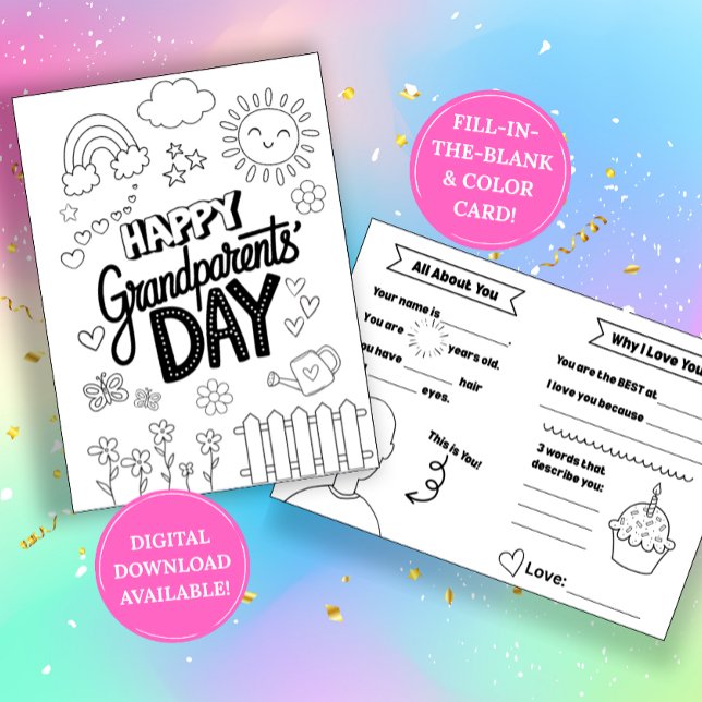Grandparents Day Coloring Card: Fill-in-the-Blank  Card (Creator Uploaded)